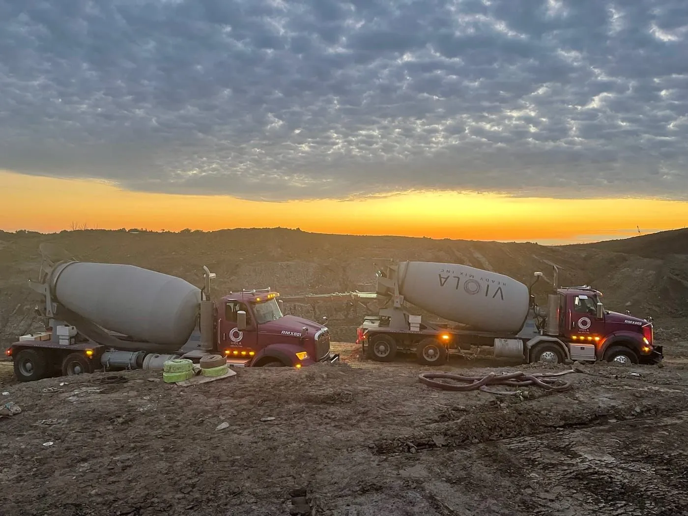 Concrete delivery at sunset